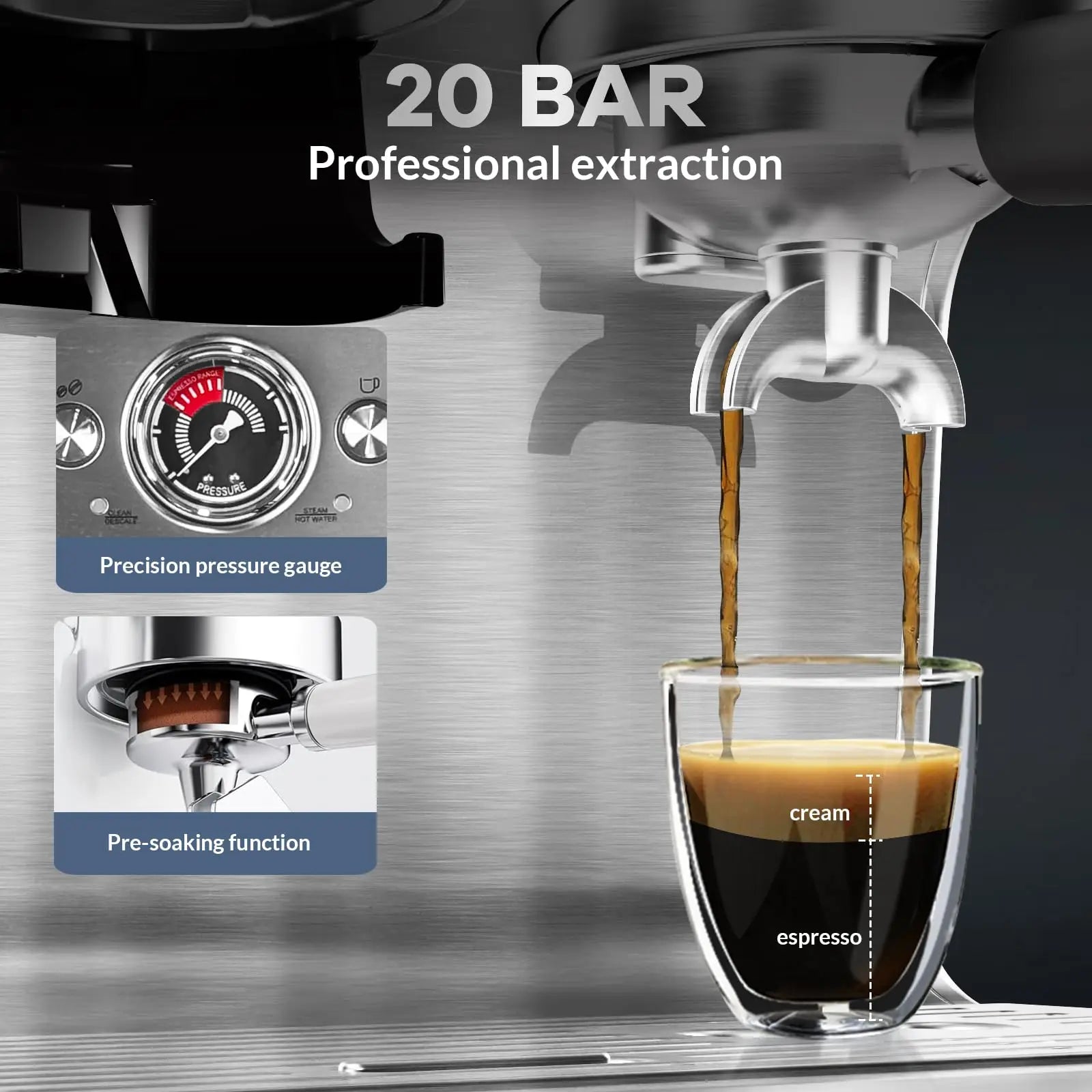 Professional Espresso Coffee Maker with Built-in Grinder and Steam Wand