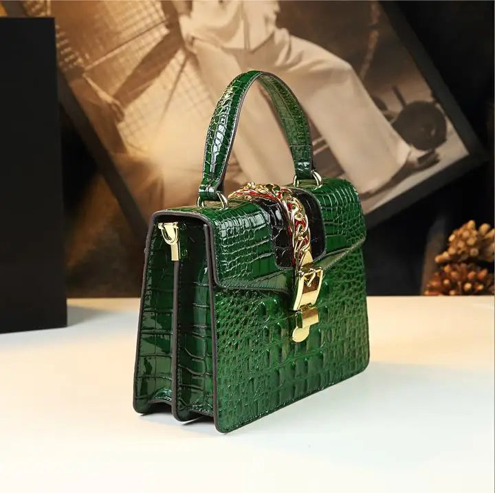 Crocodile-Embossed Leather Shoulder Bag