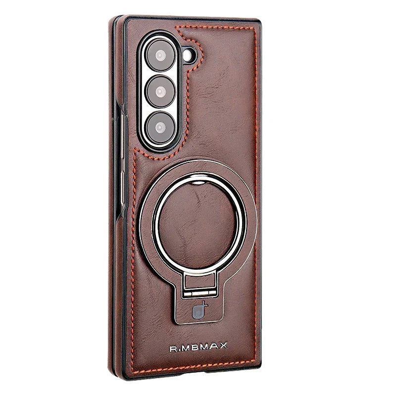 Magnetic Ring Holder Leather Case