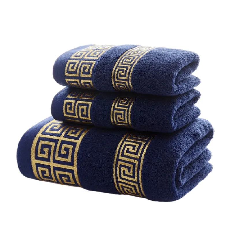 Luxury Cotton Towel Set – Geometric Embroidered Design