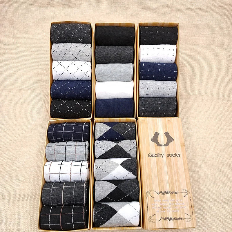 Men's Breathable Cotton Crew Socks – 5-Pair Gift Box