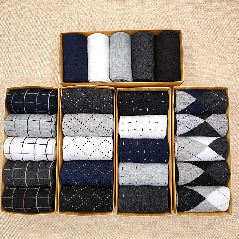 Men's Breathable Cotton Crew Socks – 5-Pair Gift Box