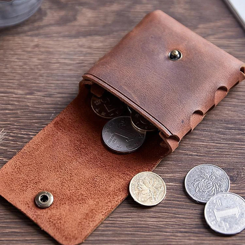 Men’s Vintage Leather Coin Purse | Compact Elegance in Genuine Cowhide