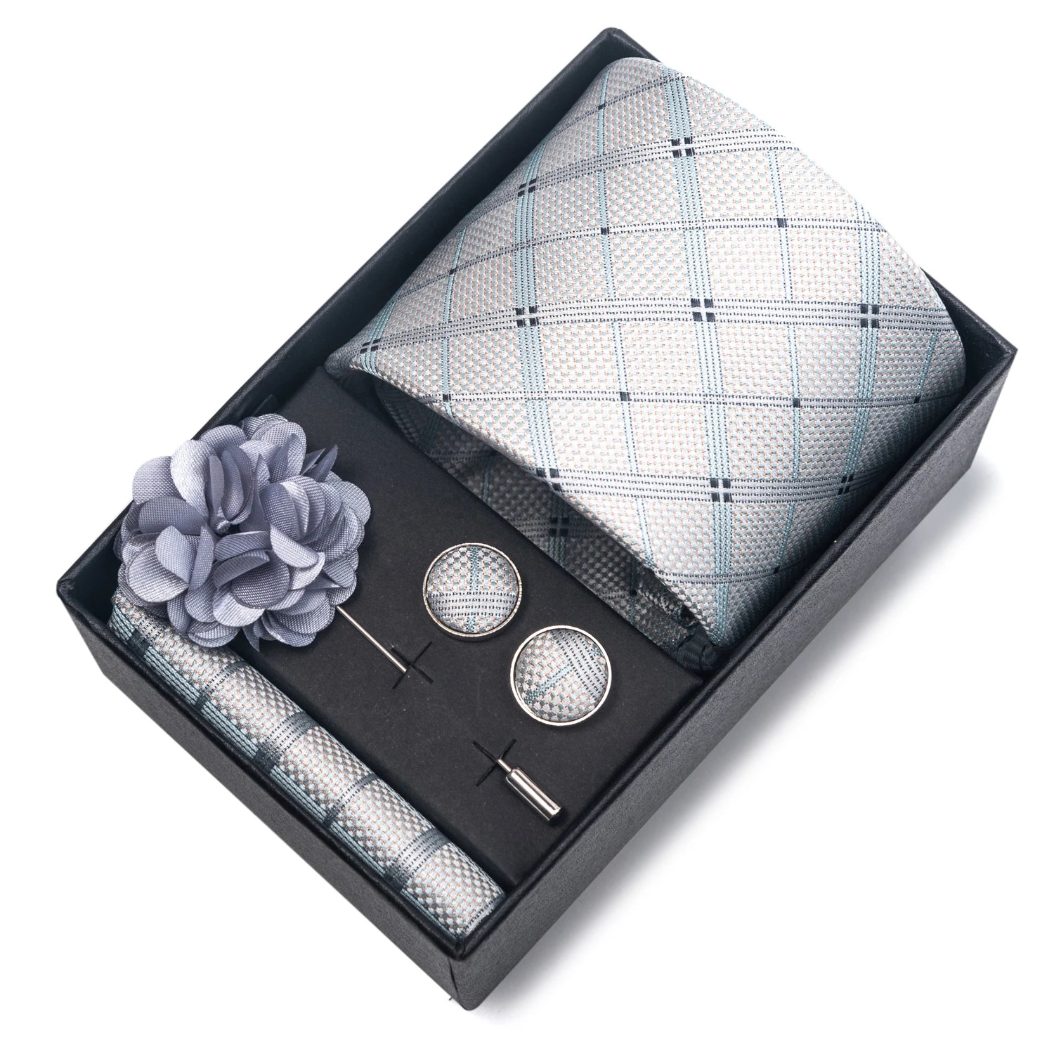 Striped Silk Necktie Gift Set – 4-Piece Men's Accessory Collection