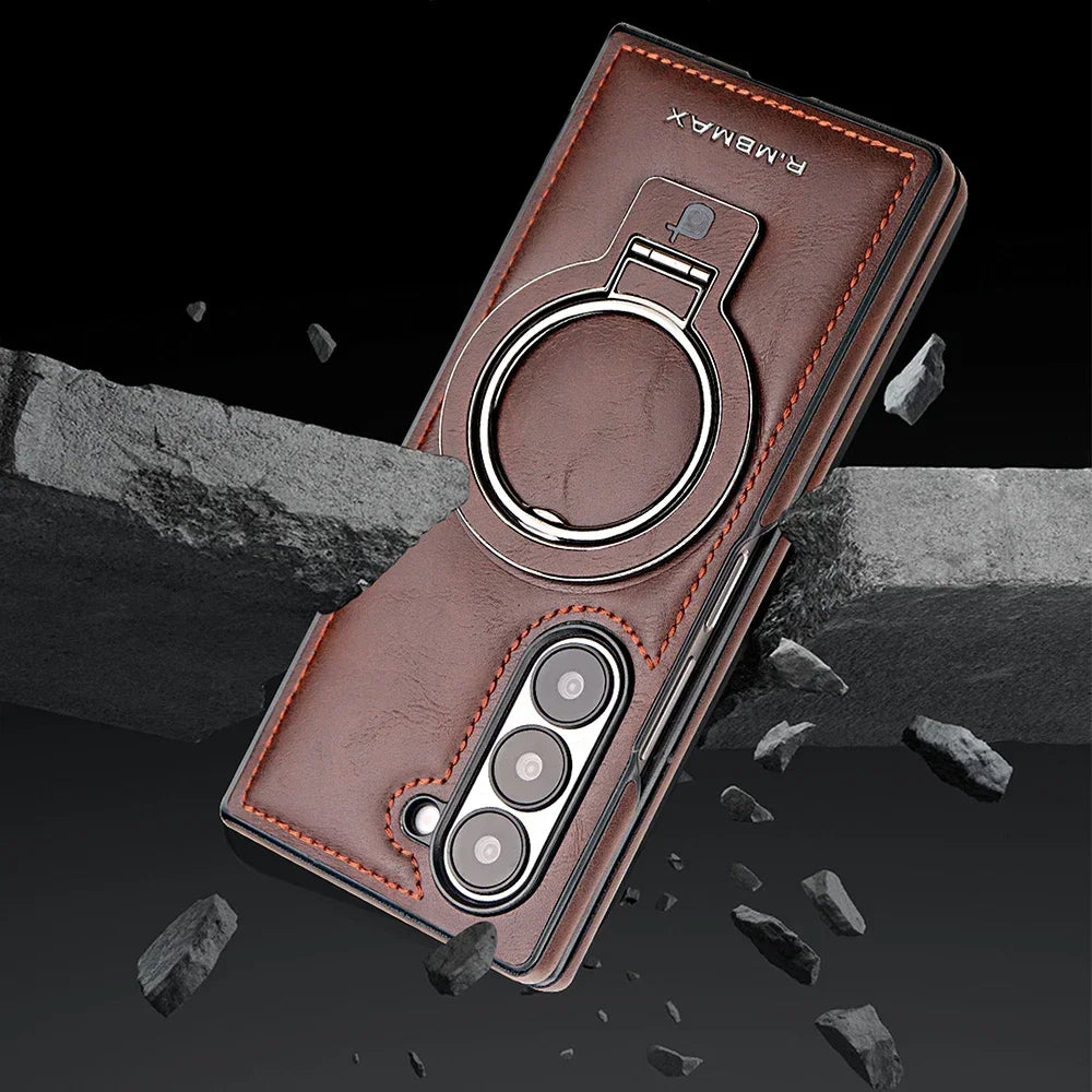 Magnetic Ring Holder Leather Case