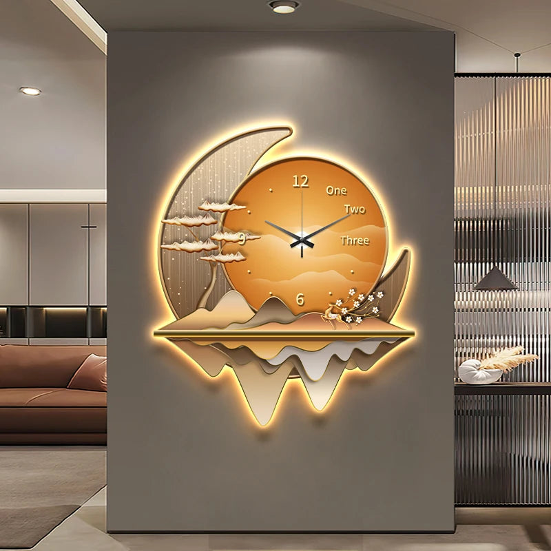 Luxury Wall Clock Lamp – Silent LED Timepiece for Elegant Living Spaces
