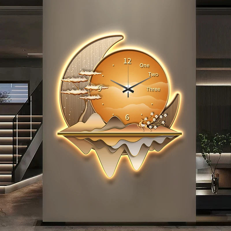 Luxury Wall Clock Lamp – Silent LED Timepiece for Elegant Living Spaces