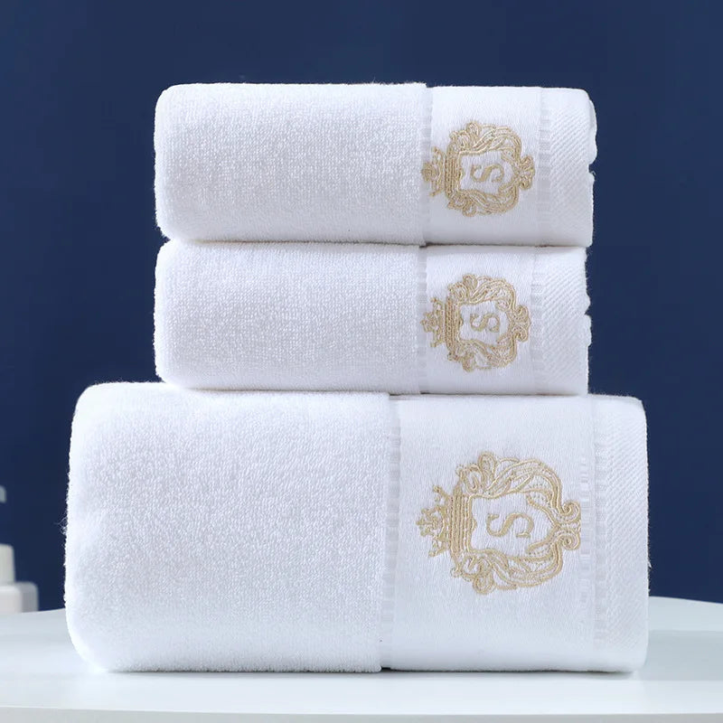 Luxury Cotton Towel Set – Geometric Embroidered Design
