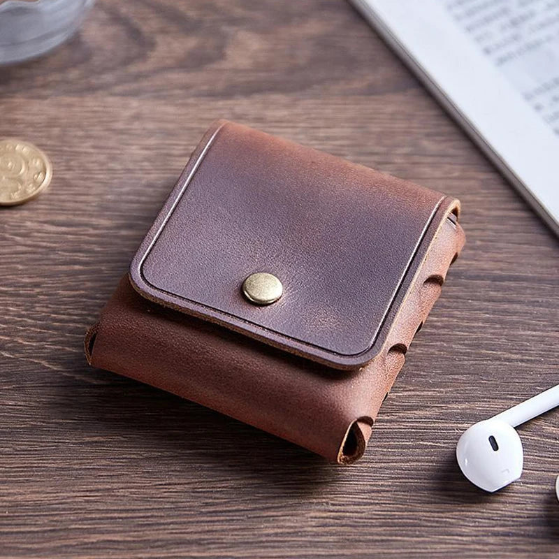 Men’s Vintage Leather Coin Purse | Compact Elegance in Genuine Cowhide