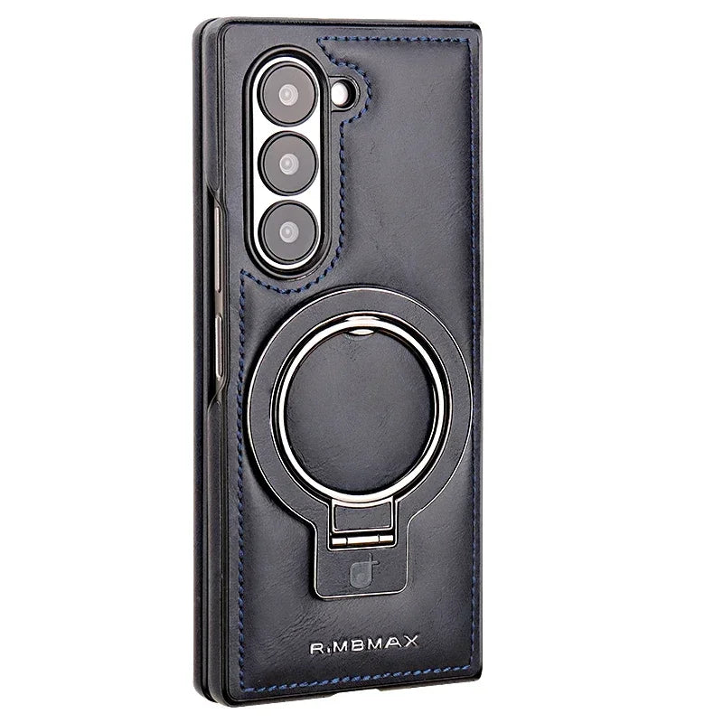 Magnetic Ring Holder Leather Case