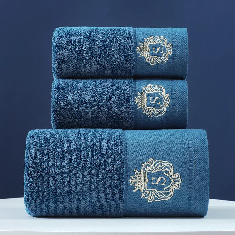Luxury Cotton Towel Set – Geometric Embroidered Design