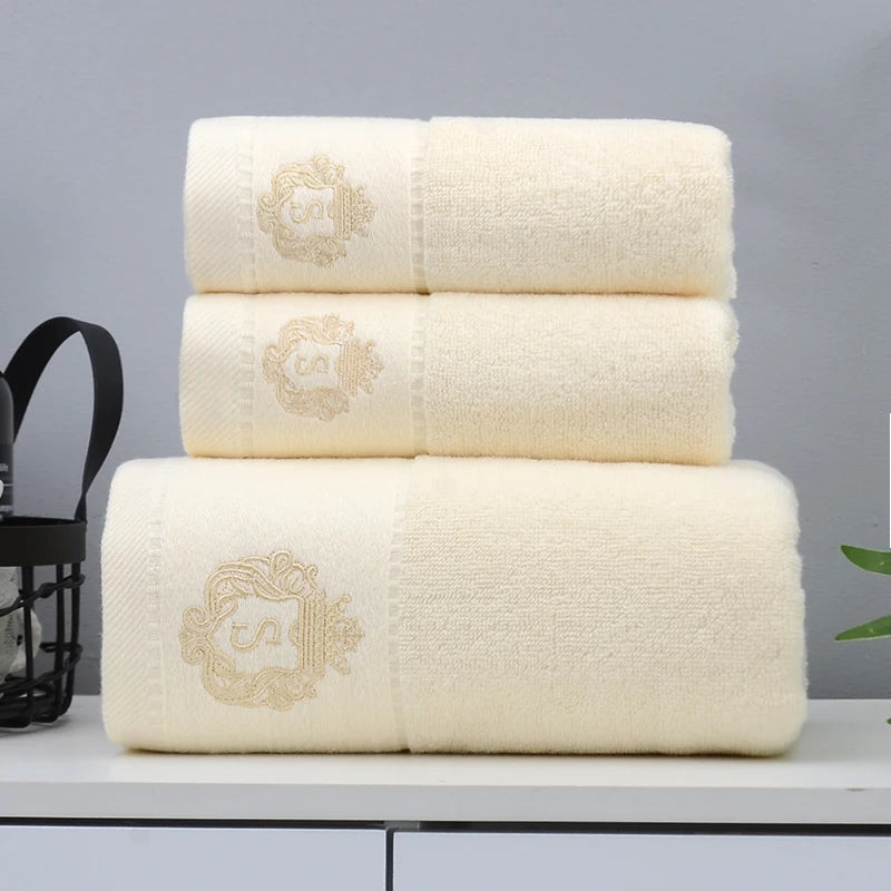 Luxury Cotton Towel Set – Geometric Embroidered Design