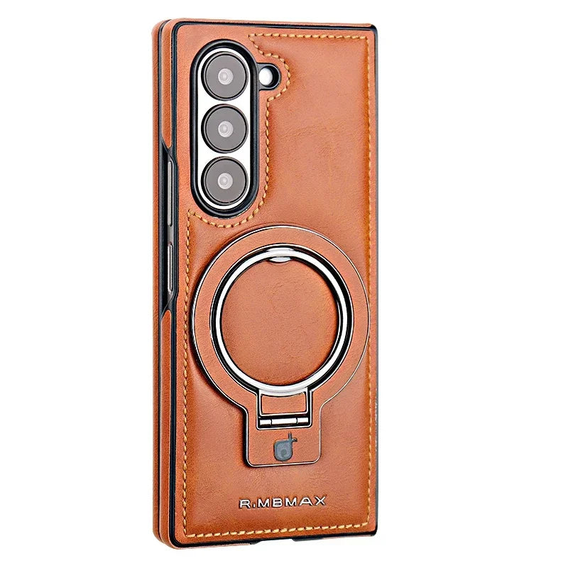 Magnetic Ring Holder Leather Case