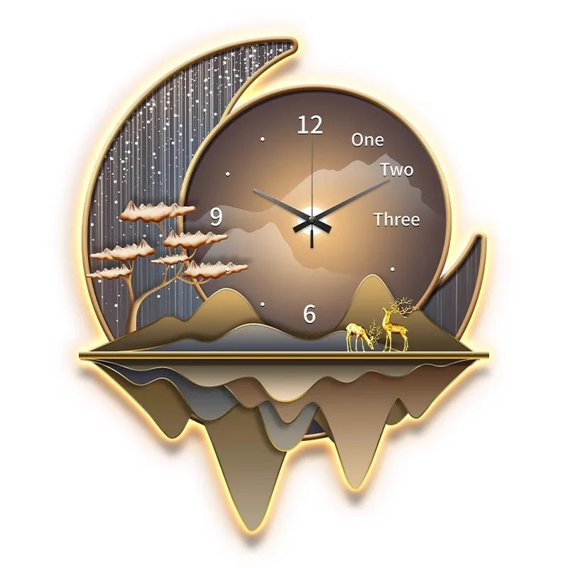 Luxury Wall Clock Lamp – Silent LED Timepiece for Elegant Living Spaces
