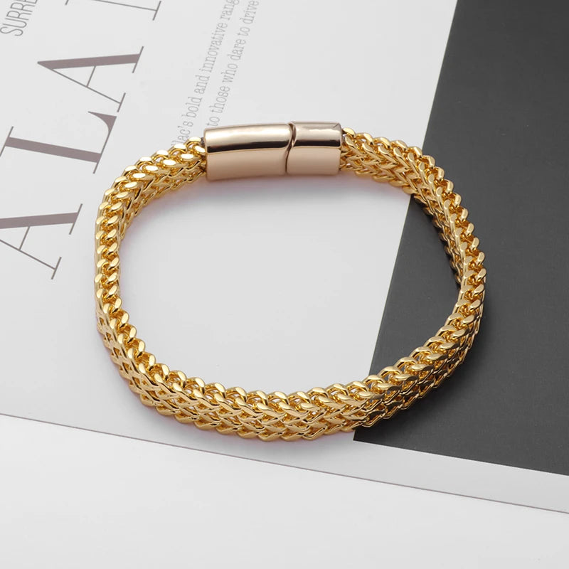 Men’s Stainless Steel Franco Link Bracelet – Trendy & Magnetic Clasp