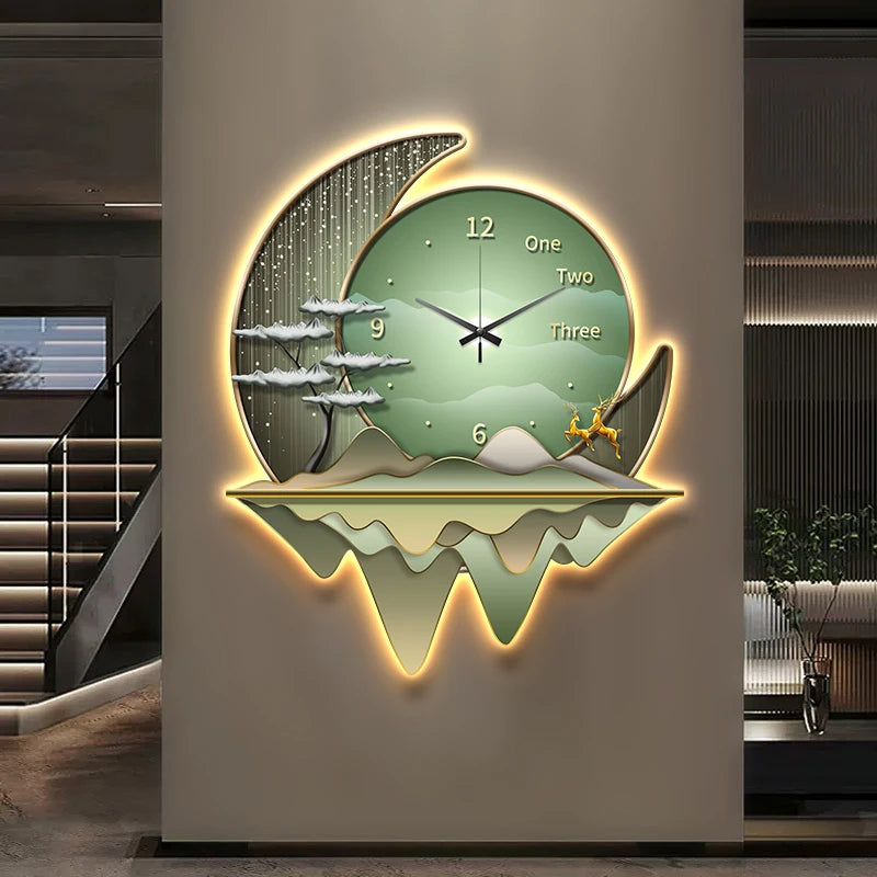 Luxury Wall Clock Lamp – Silent LED Timepiece for Elegant Living Spaces