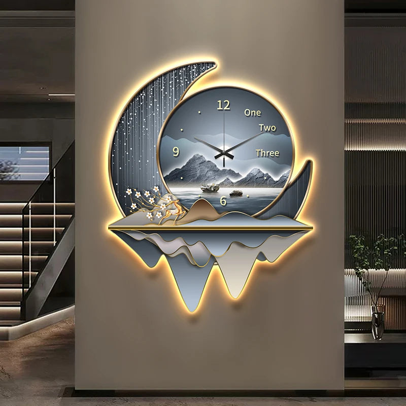 Luxury Wall Clock Lamp – Silent LED Timepiece for Elegant Living Spaces