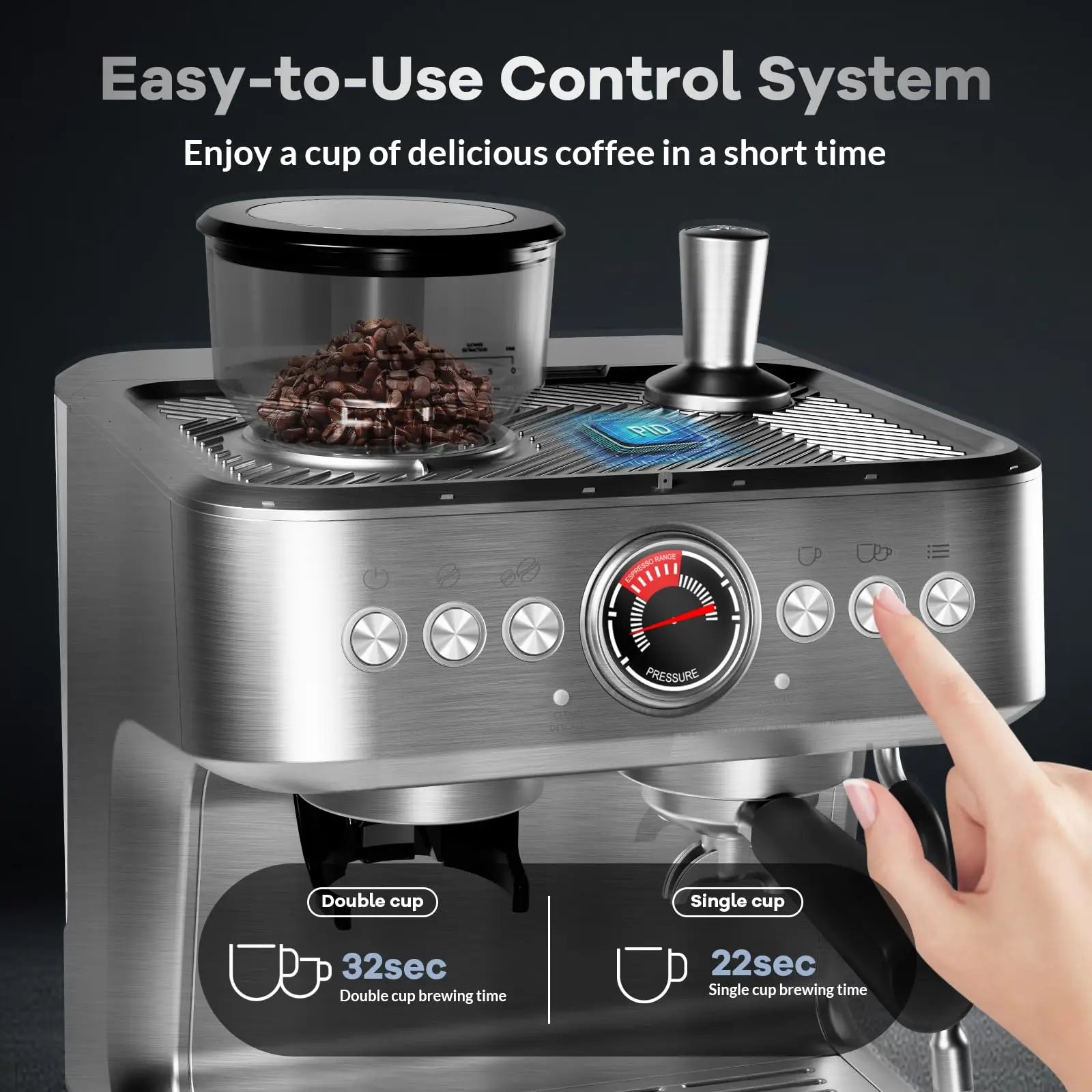 Professional Espresso Coffee Maker with Built-in Grinder and Steam Wand
