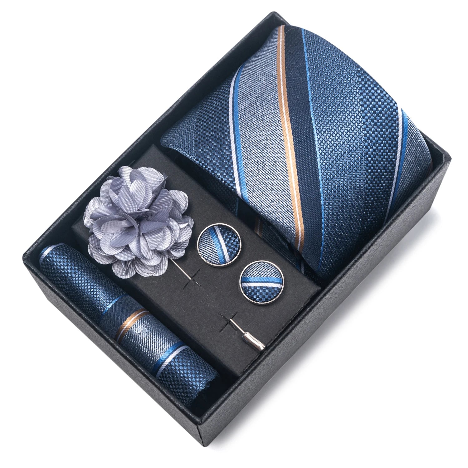 Striped Silk Necktie Gift Set – 4-Piece Men's Accessory Collection
