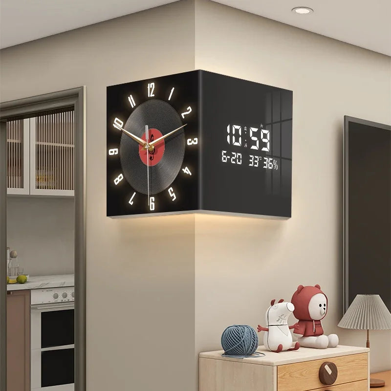 Double-Sided Vintage Corner Wall Clock – Decorative Timepiece with Perpetual Calendar