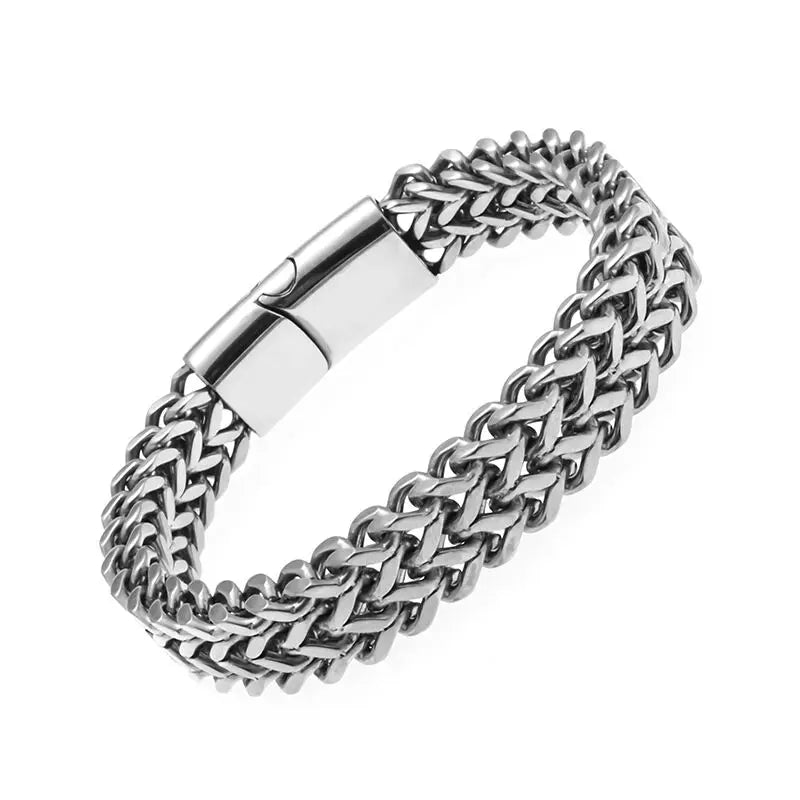 Men’s Stainless Steel Franco Link Bracelet – Trendy & Magnetic Clasp