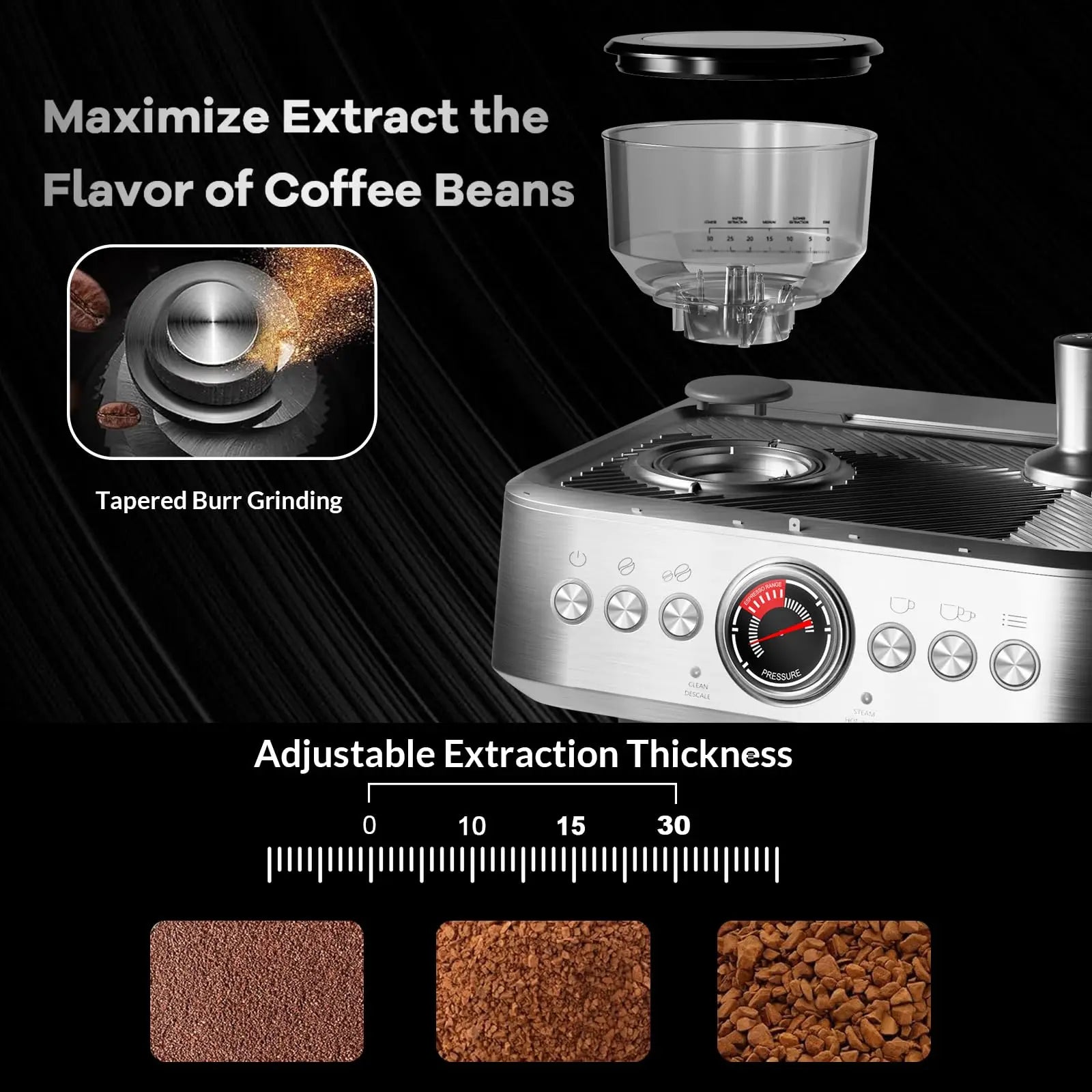 Professional Espresso Coffee Maker with Built-in Grinder and Steam Wand