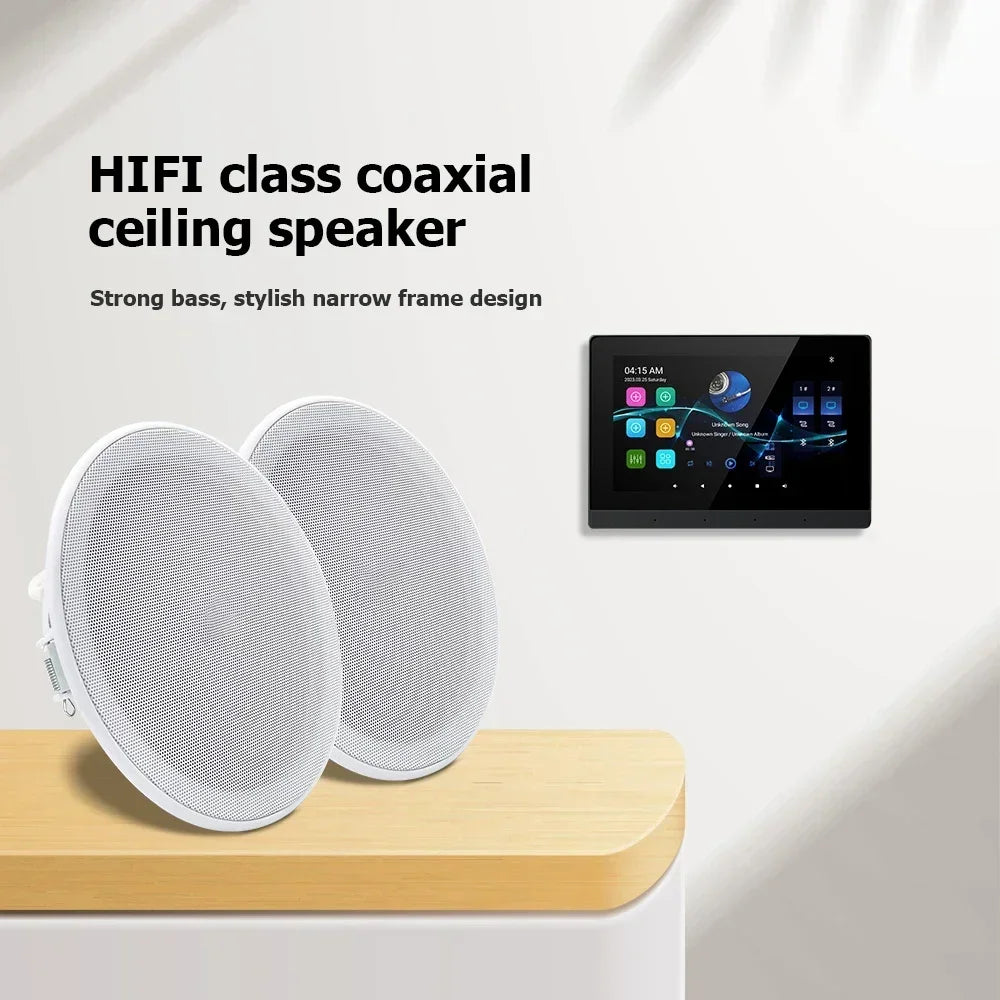 Wall-Mounted Wi-Fi Audio Amplifier with 8 Ceiling Speakers – Dual-Zone Bluetooth Control