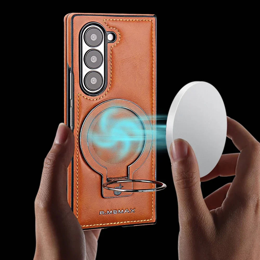 Magnetic Ring Holder Leather Case