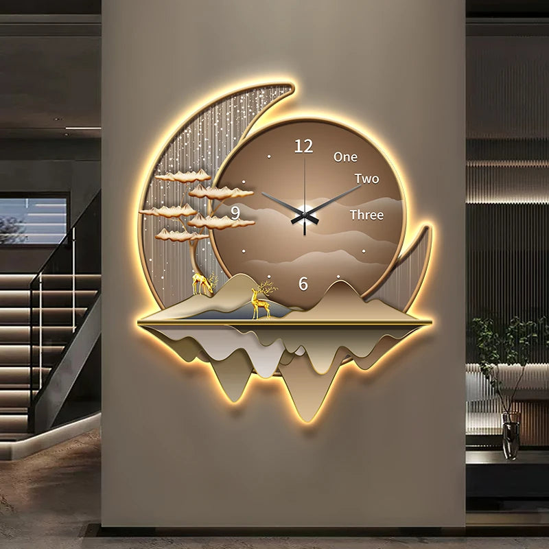 Luxury Wall Clock Lamp – Silent LED Timepiece for Elegant Living Spaces