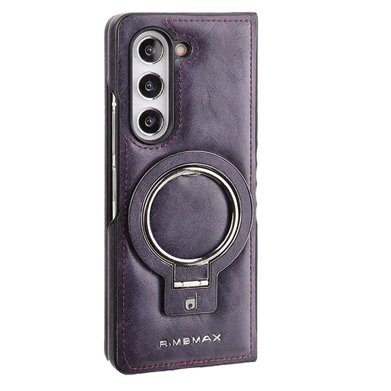 Magnetic Ring Holder Leather Case