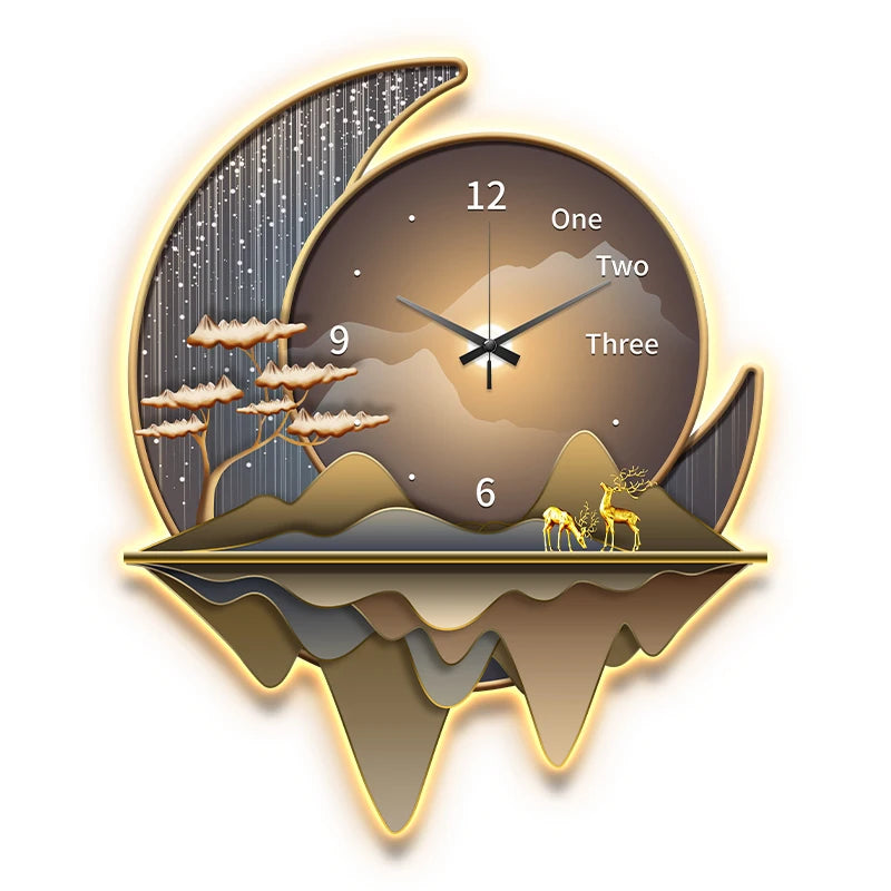 Luxury Wall Clock Lamp – Silent LED Timepiece for Elegant Living Spaces