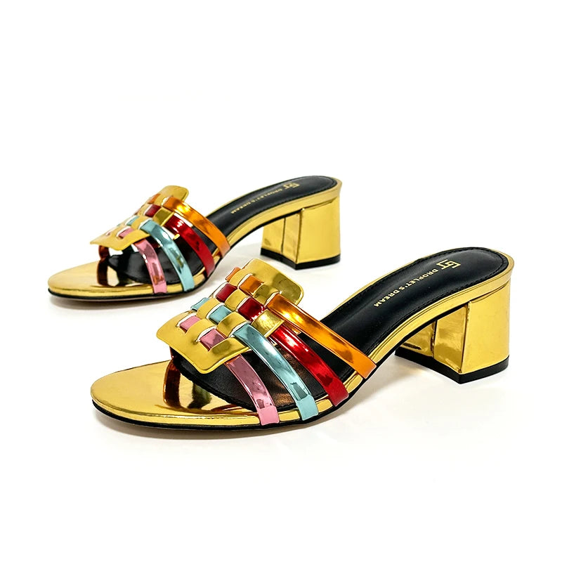 Elegant Checkered Heeled Slippers – Stylish & Versatile Design