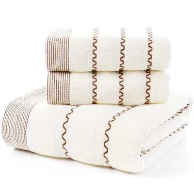 Luxury Cotton Towel Set – Geometric Embroidered Design