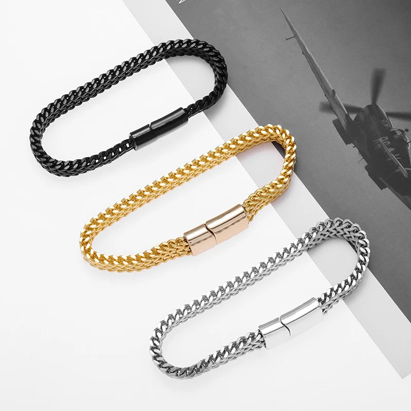 Men’s Stainless Steel Franco Link Bracelet – Trendy & Magnetic Clasp