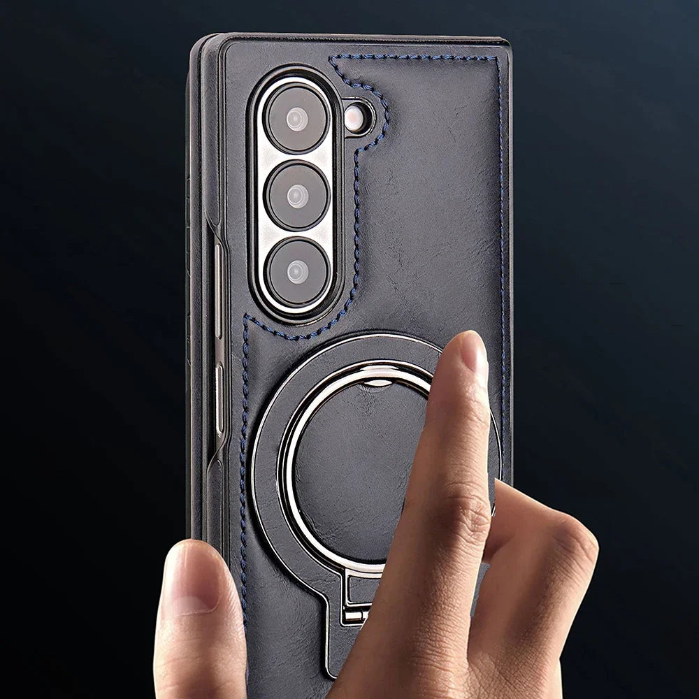 Magnetic Ring Holder Leather Case