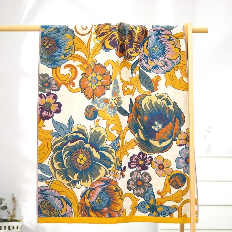 Luxury Quick-Dry Bath Towel – Floral Yarn-Dyed Cotton