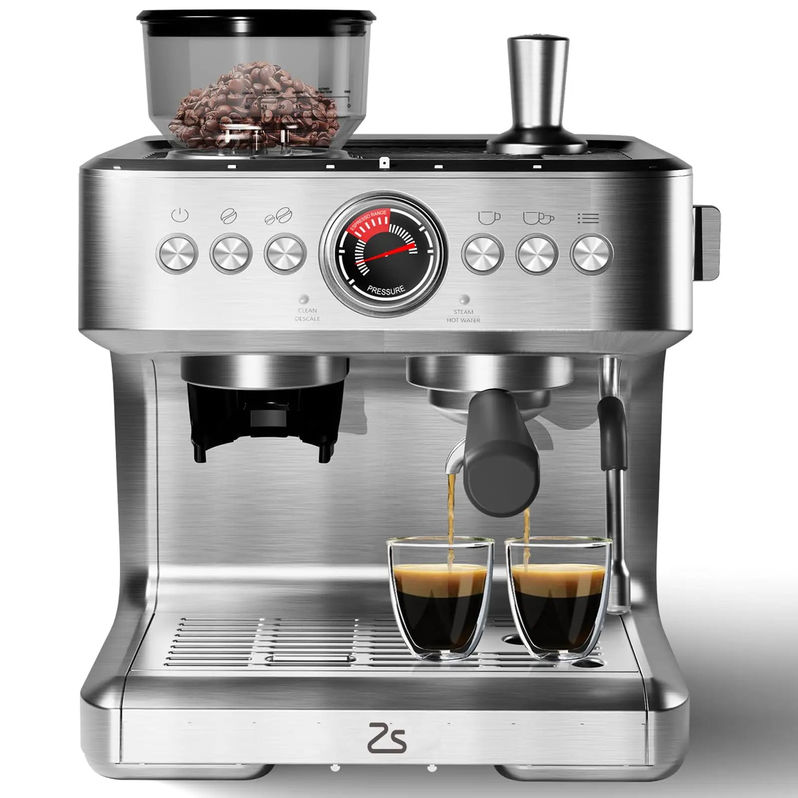 Professional Espresso Coffee Maker with Built-in Grinder and Steam Wand