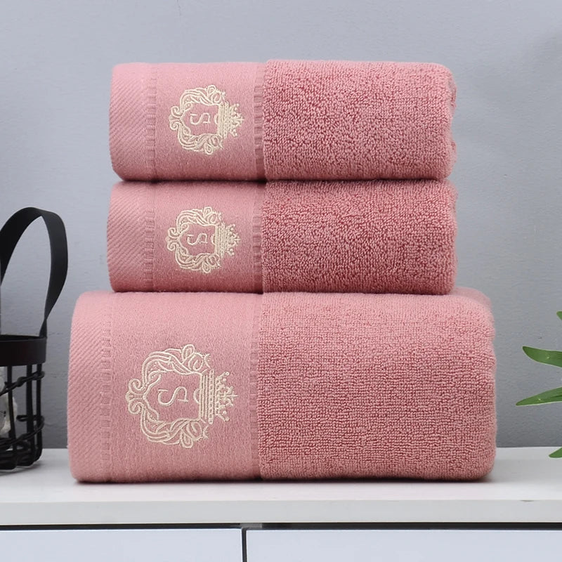 Luxury Cotton Towel Set – Geometric Embroidered Design