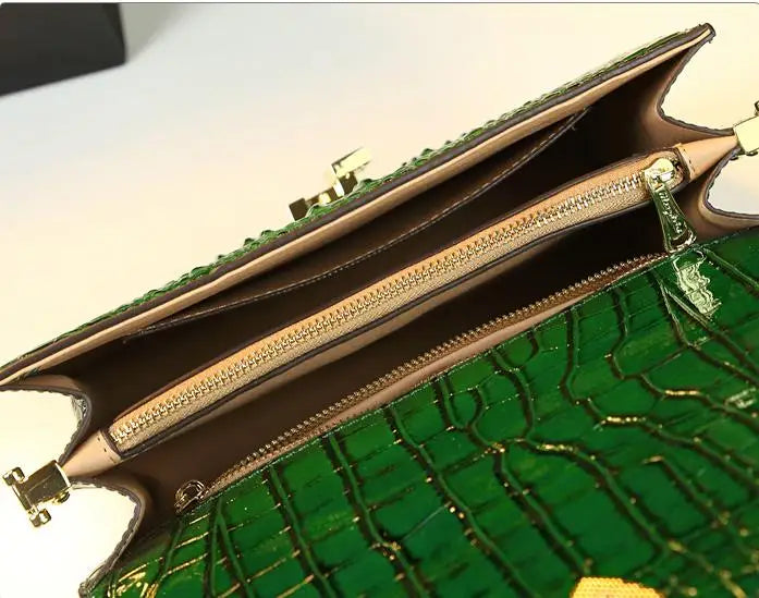 Crocodile-Embossed Leather Shoulder Bag