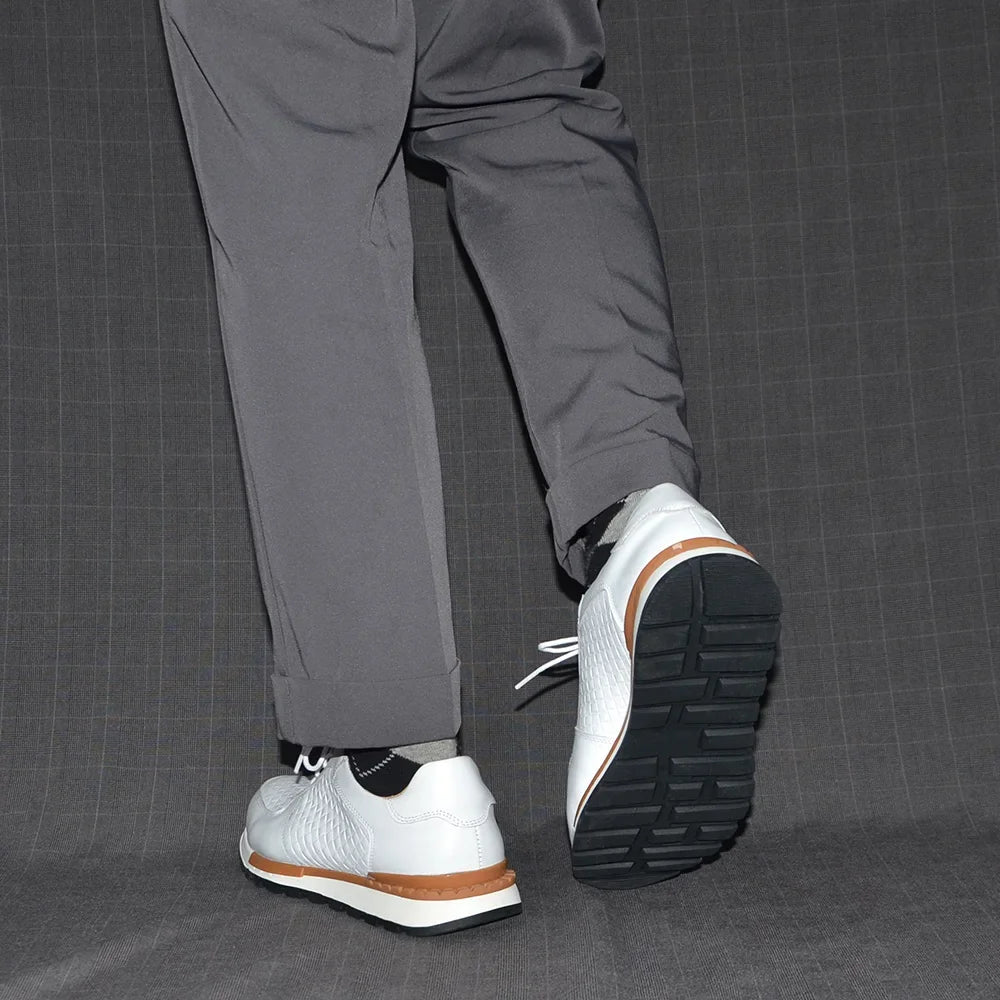 Men’s Luxury Plaid Weave Leather Sneakers | European Craftsmanship with Signature Texture