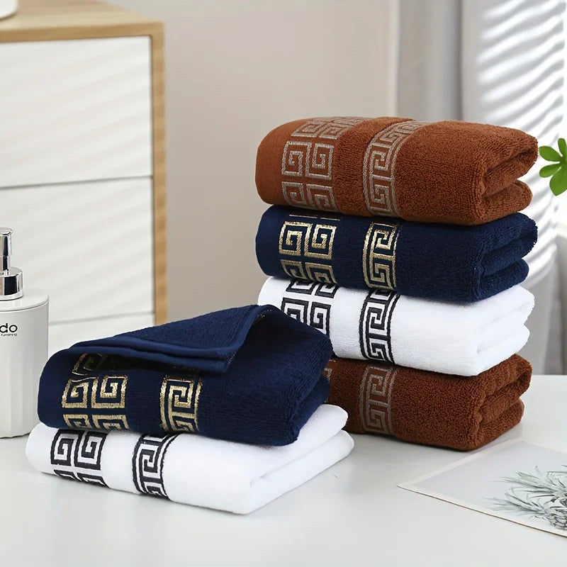 Luxury Cotton Towel Set – Geometric Embroidered Design