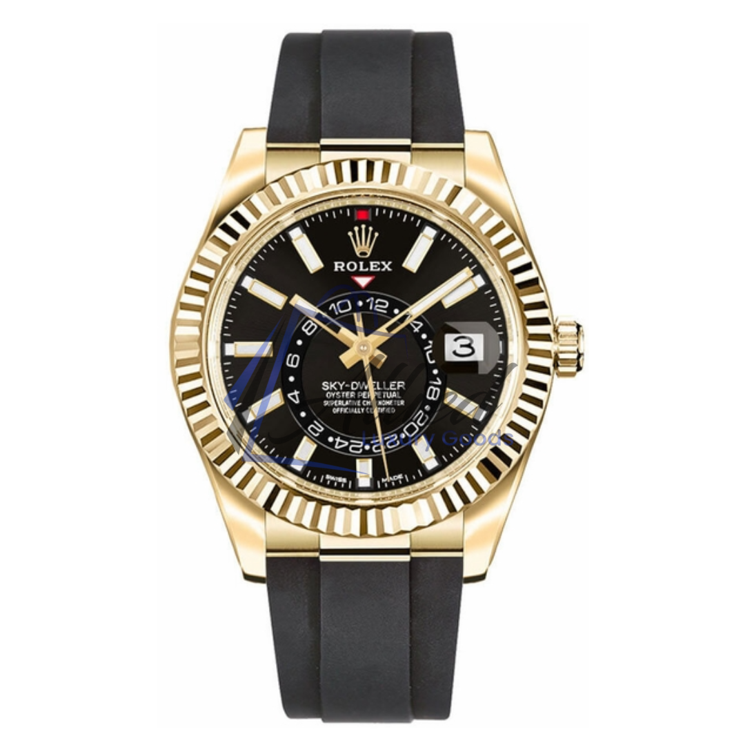 Rolex Sky-Dweller 42mm | Yellow Gold with Black Dial on Oysterflex Strap