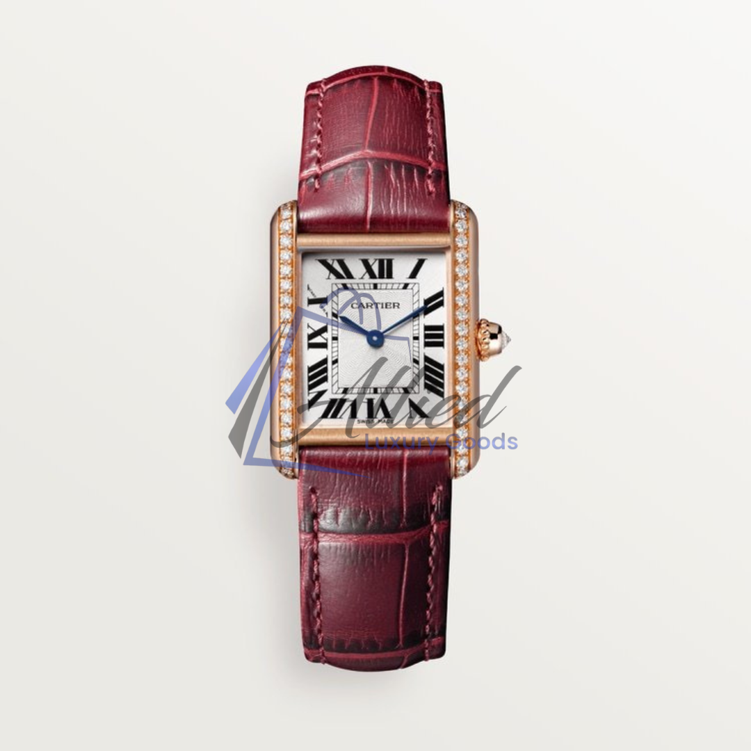 Cartier Tank Louis Cartier Small | Rose Gold & Diamond-Set Elegance on Burgundy Alligator