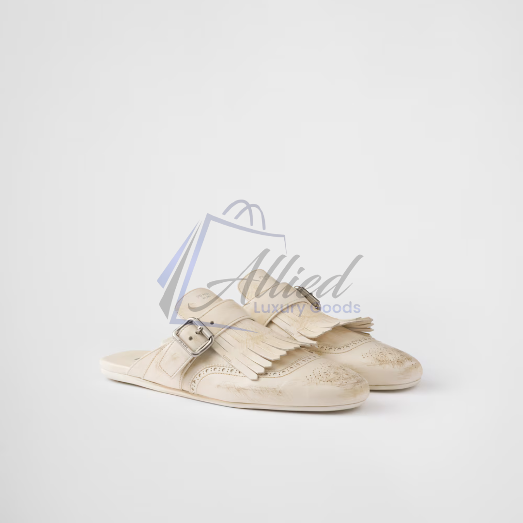 Prada Shuffle Fringed Leather Mules