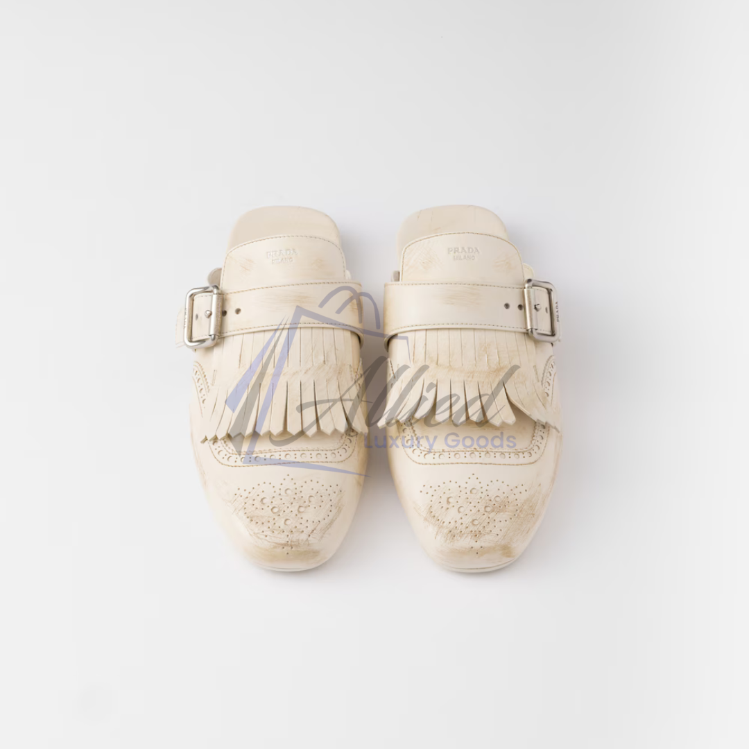 Prada Shuffle Fringed Leather Mules