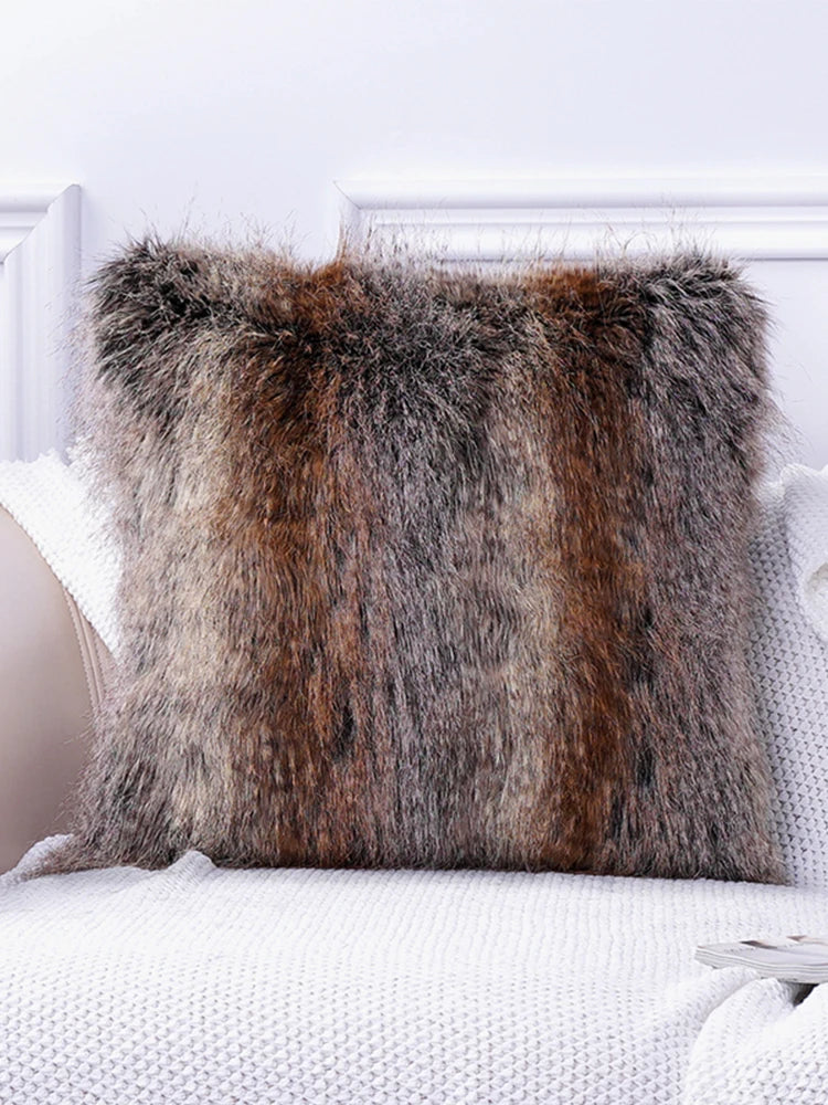 High-end Fluffy Faux Fox Fur Throw Pillows Decor Home High Quality Plush Back Cushion for Sofa Bed Chair Super Soft Cushion Cozy