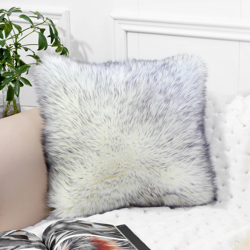 High-end Fluffy Faux Fox Fur Throw Pillows Decor Home High Quality Plush Back Cushion for Sofa Bed Chair Super Soft Cushion Cozy