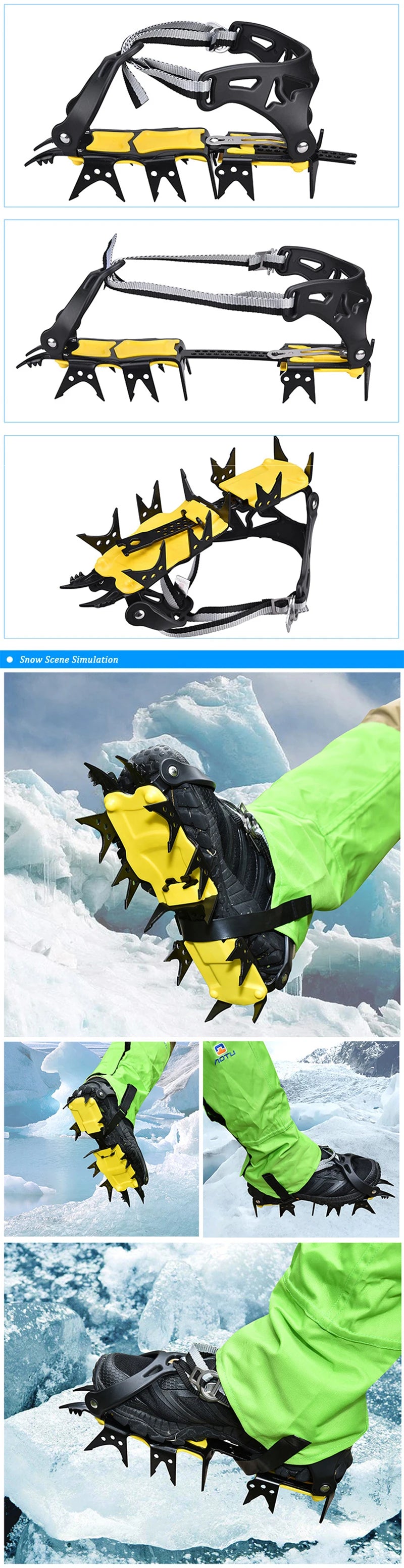 18-Teeth Climbing Anti Skid Crampons Adjustable Winter Walk Ice Claw Mountaineering Snowshoes Manganese Steel Outdoor Shoe Cover