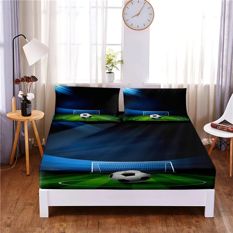 Basketball Digital Printed 3pc Polyester  Fitted Sheet Mattress Cover Four Corners with Elastic Band Bed Sheet Pillowcases