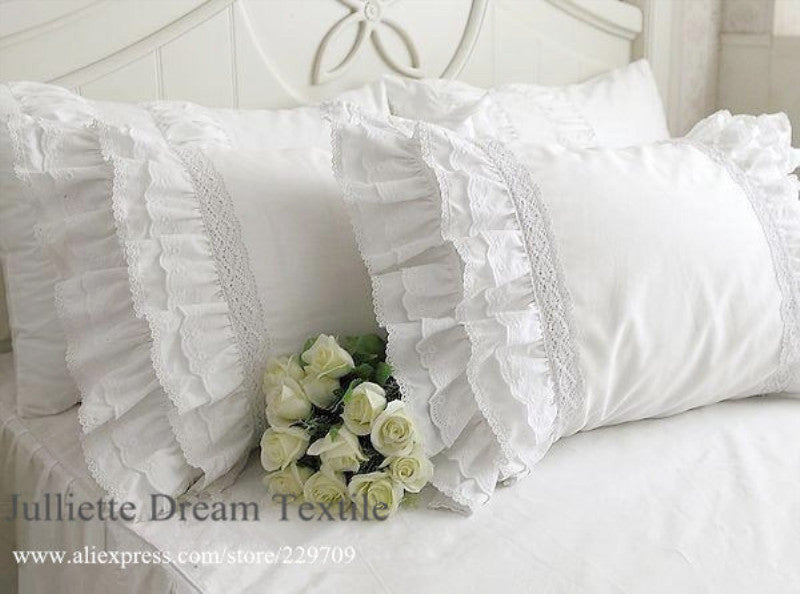 1 piece Princess Pure White Double Layer Lace Flounced Cotton Wedding Pure Cotton Bedding Pillowcase pillow cover fall decor